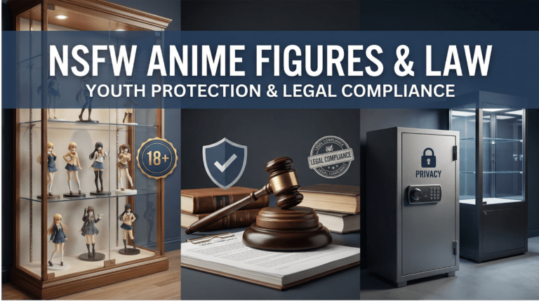 Symbolische Waage und 18+-Hinweis zu NSFW- und Ecchi-Anime-Figuren in Deutschland