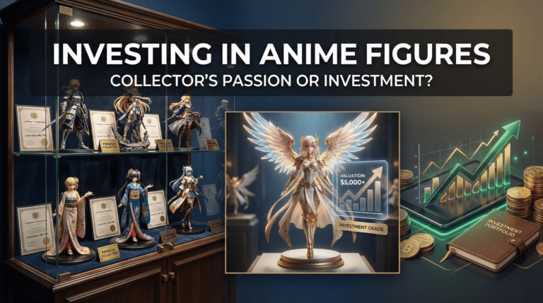 Anime-Figuren als Wertanlage – goldene Sammlerfigur und Chart-Icon im ANIVERS Look